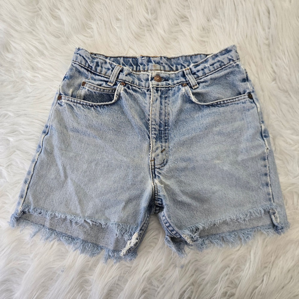 Vintage Levis Orange Tab Distressed High Waist Denim Shorts Light Wash CutOff 26